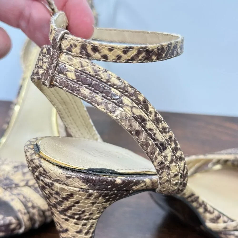 Lauren Ralph Lauren Kadie 4” snake skin ankle wrap heel size 7 1/2